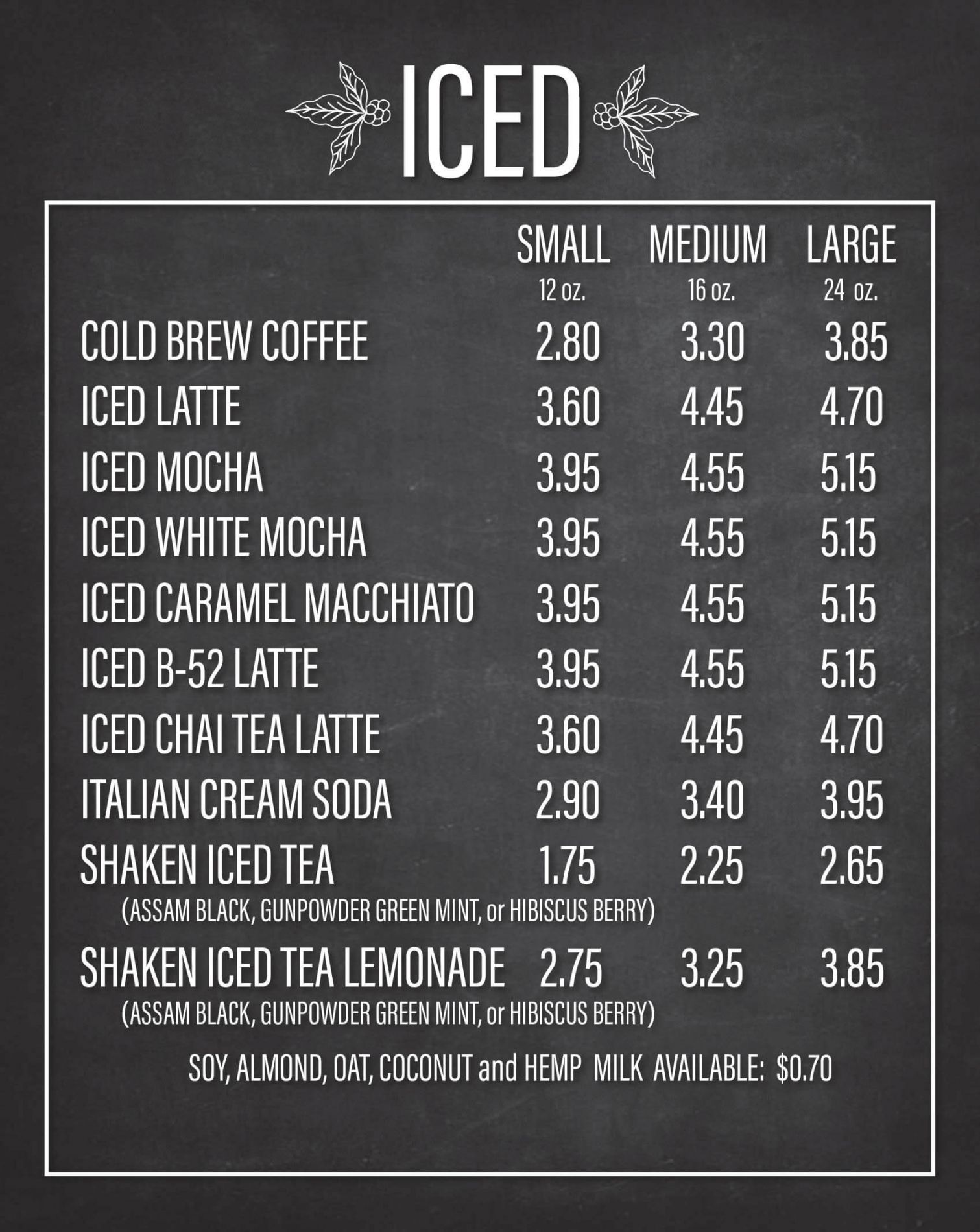 Iced Drink Menu